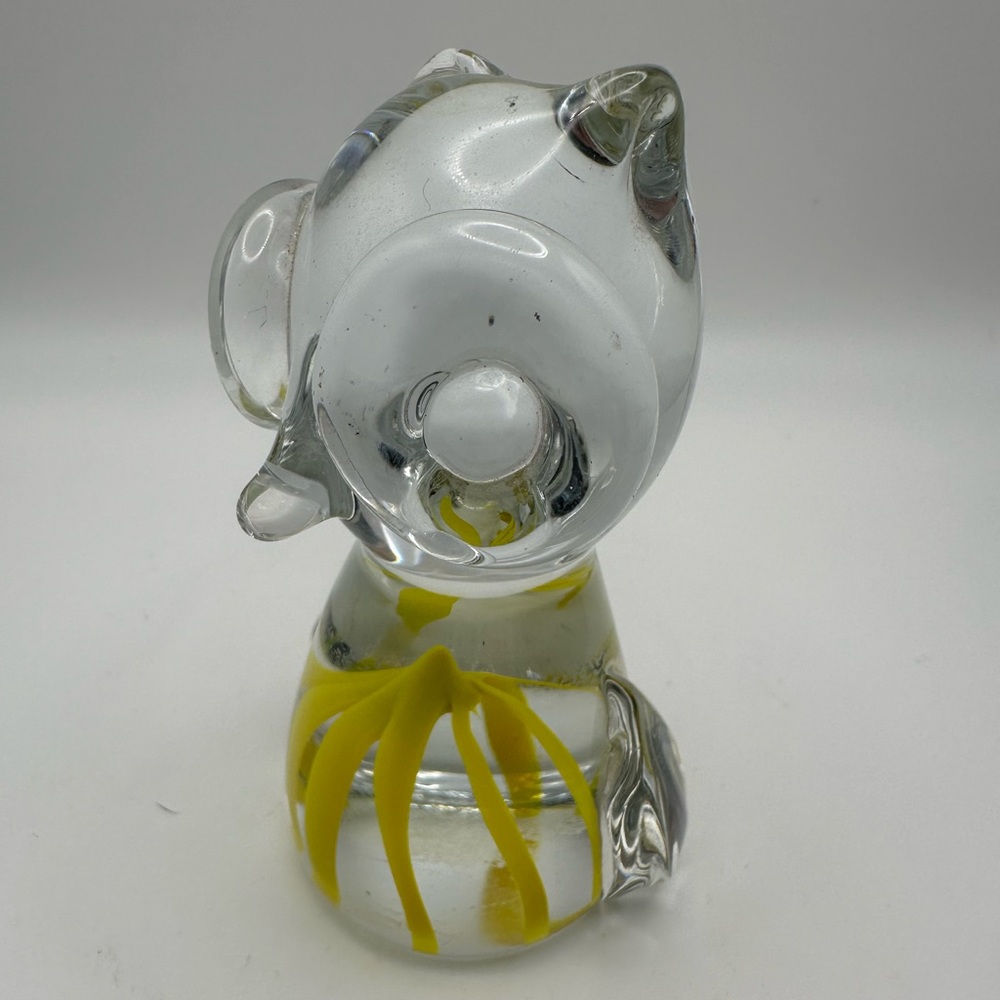 Vintage Clear with Yellow Swirl Art Glass Murano Style Owl Paperweight